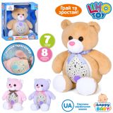 Нічник ведмедик, 30-22-11см, плюш, м'яка іграшка, музика-звук(УКР), 8 колискових, проектор зоряного неба/світло кольорове, білий шум, серцебиття, 3 режими гучності, 3 кольори, на бат-ці, в кор-ці, 27,5-30,5-15см /16/